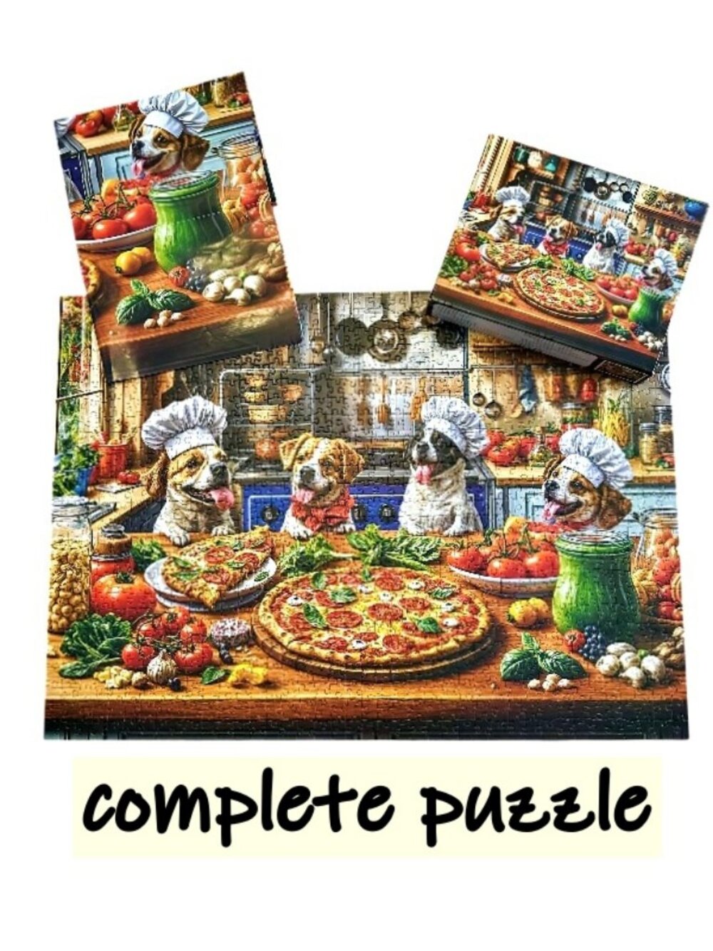 DOG PIZZA Jigsaw Puzzle 1000 Piece Chefs Italian Kitchen 27" x 19.5" COMPLETE!!!